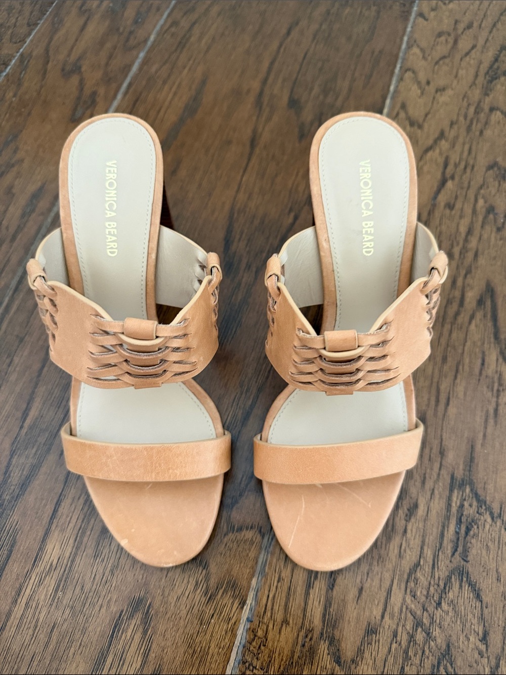 Veronica Beard Peach-Tan Woven Slide Mules